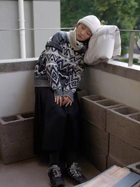 步履不停/4D13241C/复古高领翻领两穿费尔岛针织纯羊毛毛衣