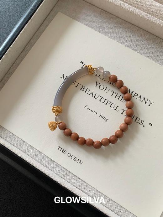 中式清冷感 烟紫玉髓檀木拼接半镯 商品图1