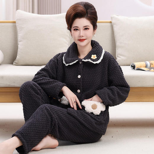 秋冬【中老年人珊瑚绒睡衣】妈妈装 冬天家居服 奶奶开衫法兰绒两件套装 商品图8