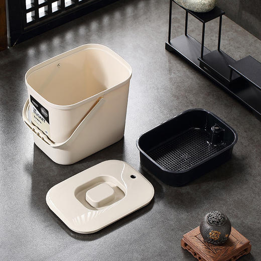 【提盖设计，弧形提手，过滤网设计】家用大容量茶水桶 方形茶渣过滤茶桶 茶盘废水排水桶 茶水茶叶垃圾桶-QQ 商品图1