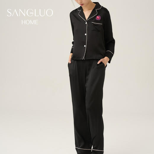 桑罗印花睡衣套装女长袖长裤两件套 商品图2