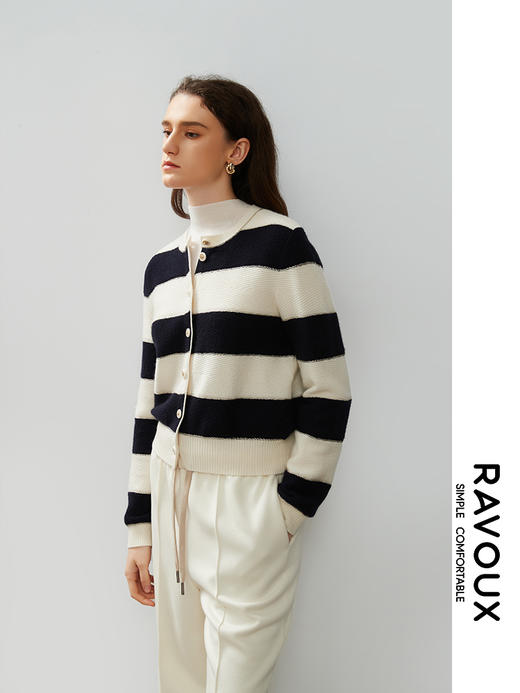 264099907撞色宽条纹羊绒开衫 商品图5