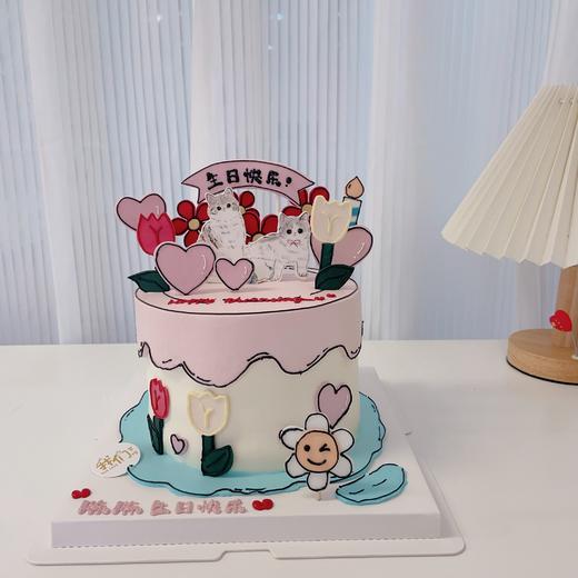 二次元漫画翻糖线条狗动物花花手绘蛋糕 -低糖处理无添加 商品图2