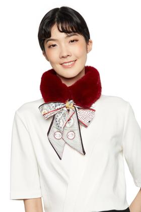 SUMMER & SAGE 拼接毛绒酒红围巾 5852