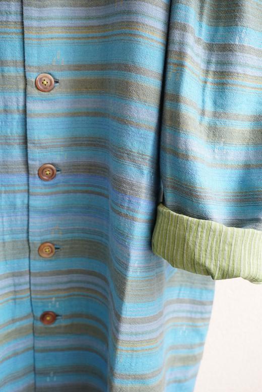 MAKU textiles｜羊毛棉湖蓝条纹长外套大衣 商品图7