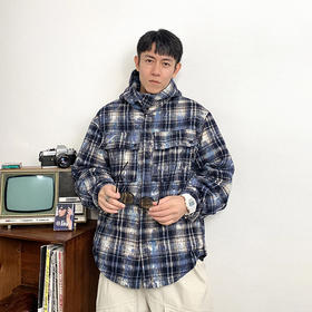 徐太浪重工品质扎染格纹连帽棉衣男秋冬保暖二棉外套新款百搭棉服