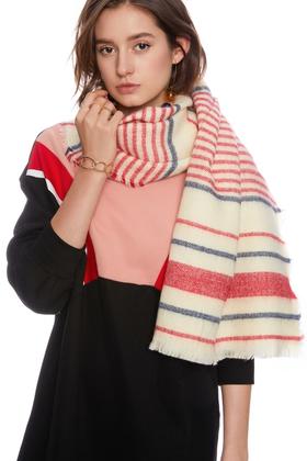 SUMMER & SAGE 拼色条纹仿羊绒流苏围巾 5008