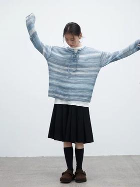 步履不停/4D13225C/镂空抽绳渐变色彩色条纹毛衣