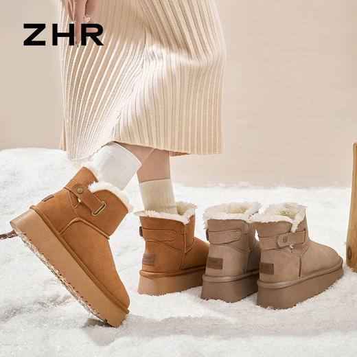 ZHR则则加绒雪地靴女2024冬季新款厚底增高保暖面包鞋东北棉鞋女 商品图6