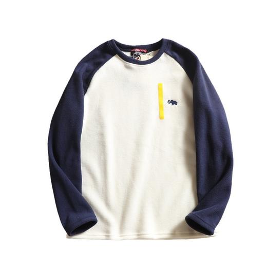 出口单！恒温科技面料!2024男女情侣撞色插肩袖摇粒绒加厚保暖圆领卫衣！（衣服上的彩色标是尺码标，可以撕下来） 商品图4