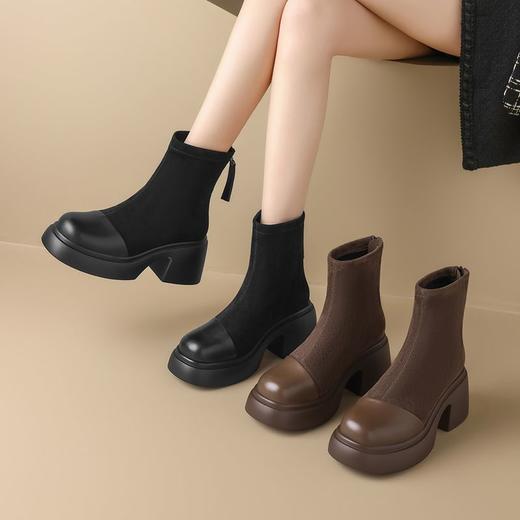 ZHR则则英伦瘦瘦靴厚底时尚百搭小短靴2024新款气质短筒靴ins女靴 商品图2