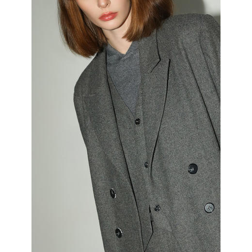 COCOBELLA格雷系假两件中长款羊毛大衣双排扣毛呢西装SI3036 商品图1