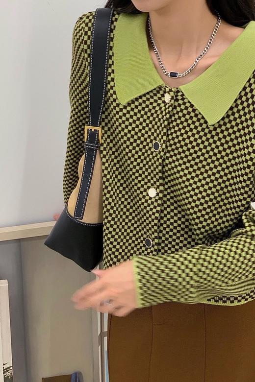 amadella 绿色棋盘格翻领针织外套 14364 商品图2
