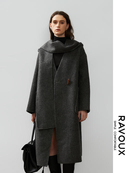 264269907围巾款羊毛混纺阔版大衣 商品图3