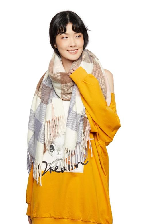 SUMMER & SAGE 流苏格纹拼色围巾 5573 商品图0