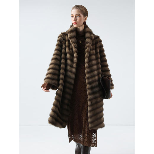 COCOBELLA仿水貂原色夹革环保皮草外套长款御寒大衣FU0007 商品图5