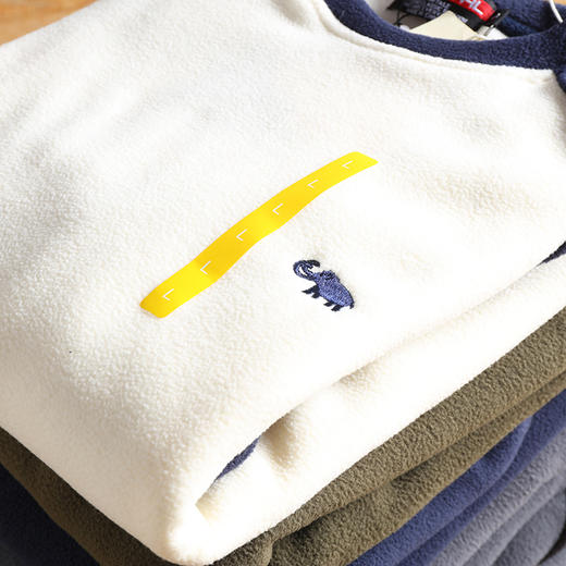 出口单！恒温科技面料!2024男女情侣撞色插肩袖摇粒绒加厚保暖圆领卫衣！（衣服上的彩色标是尺码标，可以撕下来） 商品图1