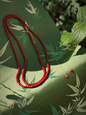 高含量朱砂圆珠多用长链+朱砂耳饰套组