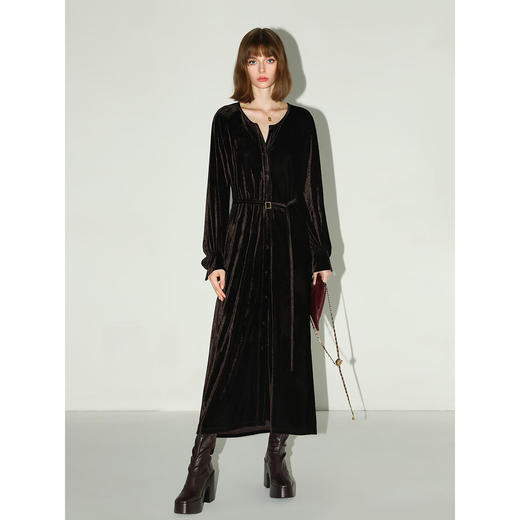 COCOBELLA静奢风丰盈天鹅绒长袖连衣裙质感丝绒礼服裙FR7088 商品图3