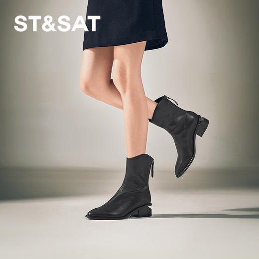 星期六时髦英伦风镂空粗跟时装短靴SSC41161TE 商品图1