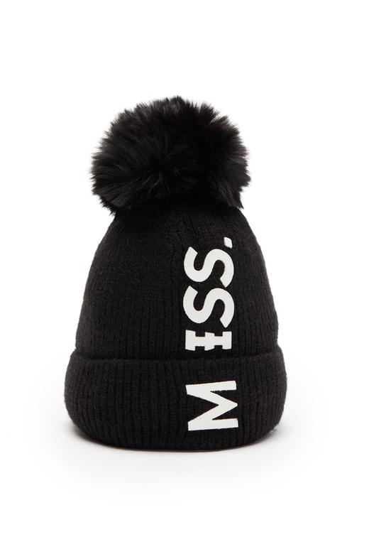 OCTAVIA 字母毛球黑色针织帽 5650 商品图1