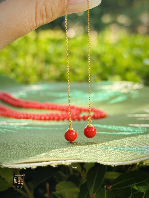 高含量朱砂圆珠多用长链+朱砂耳饰套组 商品图7