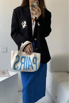 LNNNS 藏蓝色字母贴布条纹外套 14397