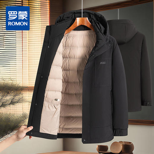罗蒙秋冬男装羽绒服男士休闲连帽不可卸纯色短款保暖外套羽绒服男 商品图0