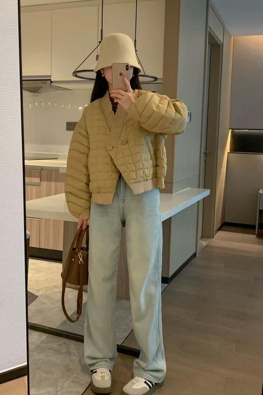 LNNNS 薄款V领卡其色羽绒外套 19223 商品图1