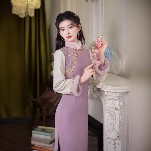 2024年复古少女日常新款秋冬双袖旗袍TM7945 商品图3