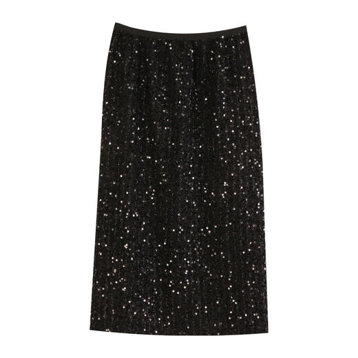 玳莎重工黑色珠片半裙女2024冬季新款流光高级松紧高腰中长裙开衩  ED34306 商品图4