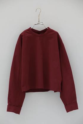 ECOLE DE CURIOSITES 2色短款立领长袖T恤(后背有两枚复古玻璃纽扣)