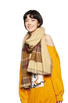 SUMMER & SAGE 格纹拼色流苏围巾 5631