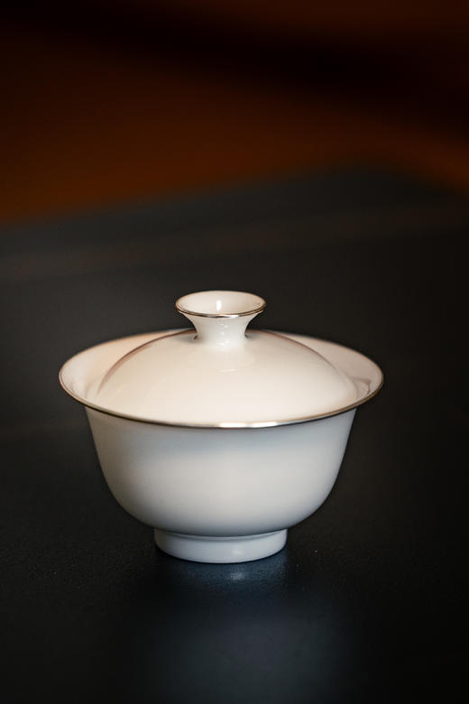 【山纯】超薄胎玉泥两才盖碗（包银边） 商品图0