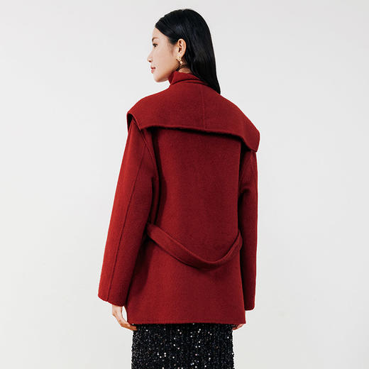 玳莎大翻领双面呢外套女秋冬新款气质通勤风宫墙红羊毛大衣  ED37311 商品图3