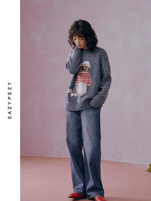 小熊手工提花杂色羊绒衫 商品图1