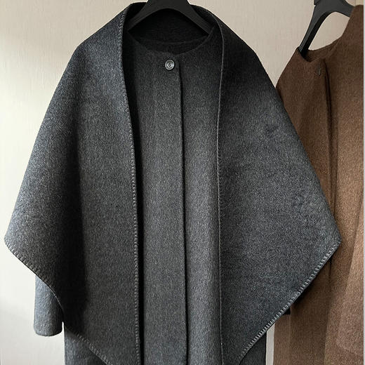 【顺丰包邮】12144洛诗琳高奢设计感时尚围巾骆驼绒毛呢大衣247528 商品图4