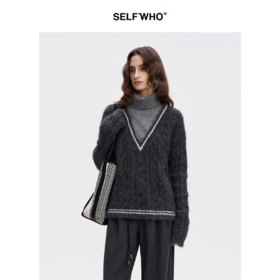 SELFWHO羊驼毛混纺假两件针织衫短裙两件套女2024冬经典百搭套装