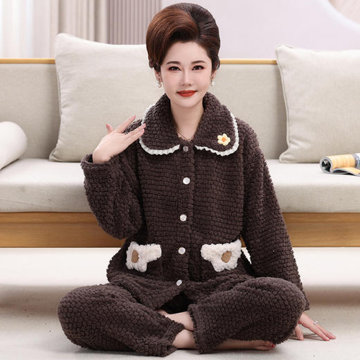 秋冬【中老年人珊瑚绒睡衣】妈妈装 冬天家居服 奶奶开衫法兰绒两件套装 商品图11