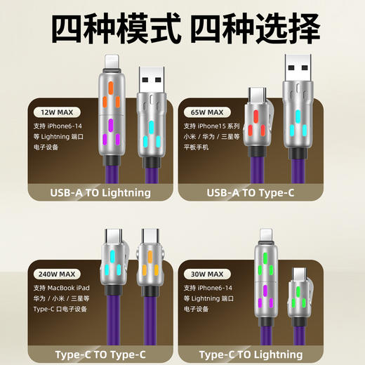 Auraro四合一液态硅胶数据线  紫色 （粗细随机发） 商品图6