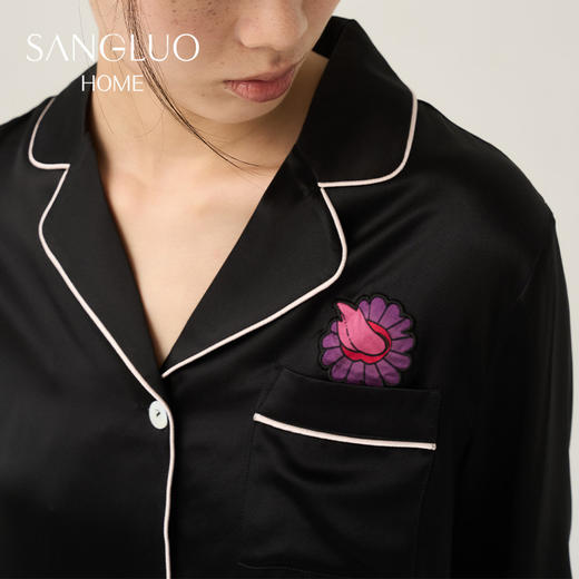 桑罗印花睡衣套装女长袖长裤两件套 商品图3