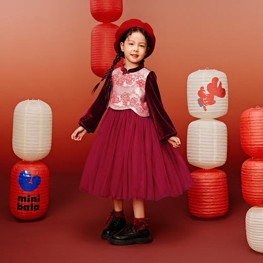 【新年季】迷你巴拉女童亲肤柔软新中式夹棉甜美网纱连衣裙 商品图2