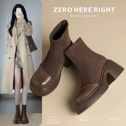 ZHR则则英伦瘦瘦靴厚底时尚百搭小短靴2024新款气质短筒靴ins女靴 商品图1