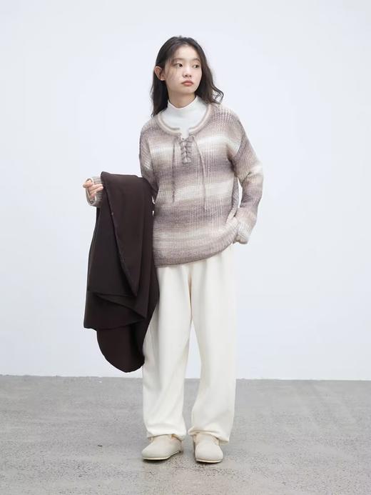 步履不停/4D13225C/镂空抽绳渐变色彩色条纹毛衣 商品图3