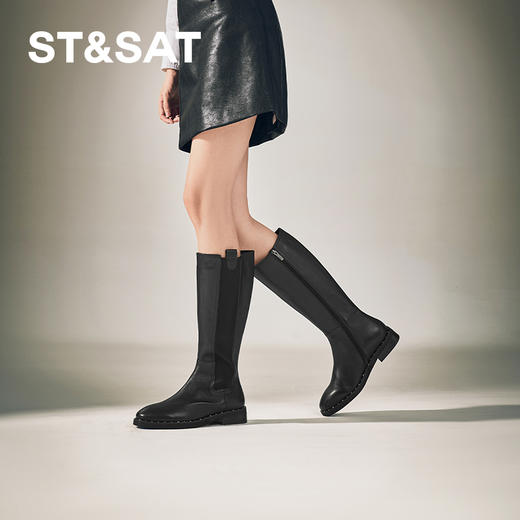 【绒里可选】星期六时尚铆钉沿边百搭骑士靴SSC4117388/SSC4119388 商品图1