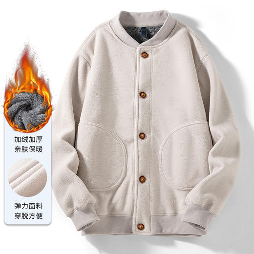 【加绒加厚】罗蒙秋冬摇粒绒外套男针织开衫外套男加绒外套男士外套抓绒衣 商品图4