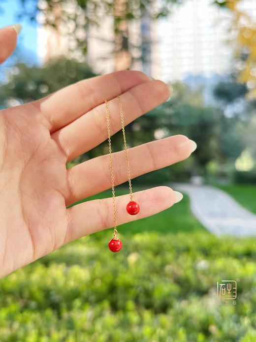 天然朱砂“小红豆”耳线+朱砂圆珠小原石手链 商品图9