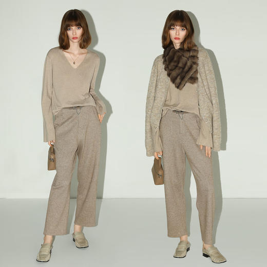 COCOBELLA简约气质V领针织衫女通勤松弛感小喇叭袖毛衣MZ3112 商品图2