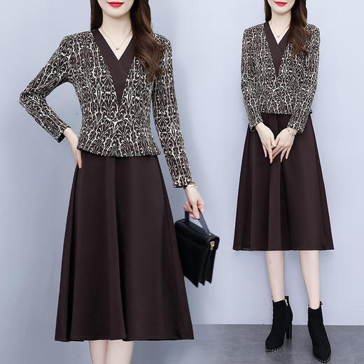 雀说新款时尚洋气V领拼接假两件减龄显瘦中长裙AL7575 商品图5