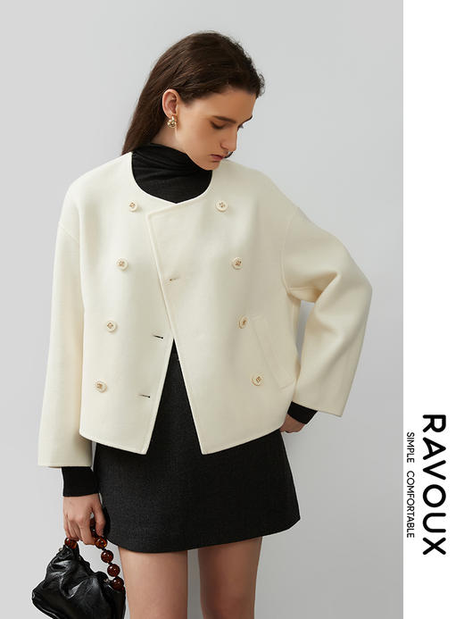 264419915双排扣圆领短款羊毛外套 商品图3